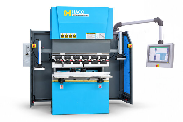 OptiForm-ED press brake by HACO, with control panel on a swivel arm
