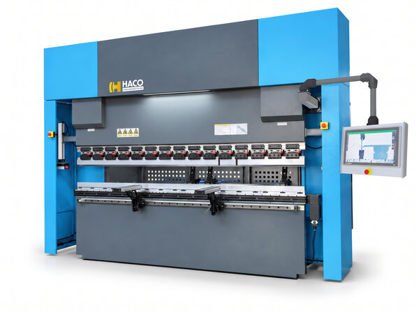 SynchroMaster NG press brake by HACO, with control panel on a swivel arm